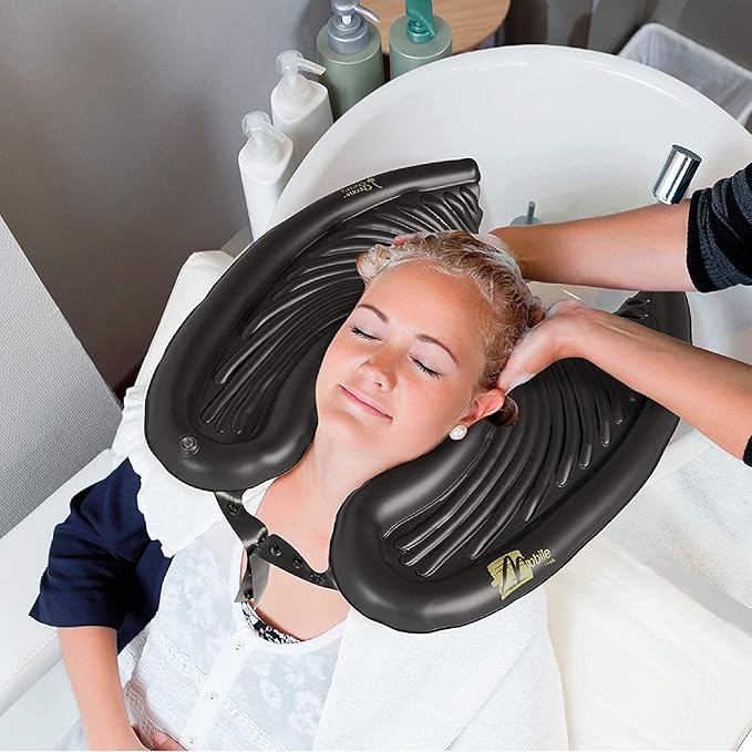 Chrome Cherry Mobile Salon - Portable Inflatable Rinse Basin + Hygienic Hand Held Air Pump for Washing and Cutting Hair at Home and in Bed Without a Salon Chair