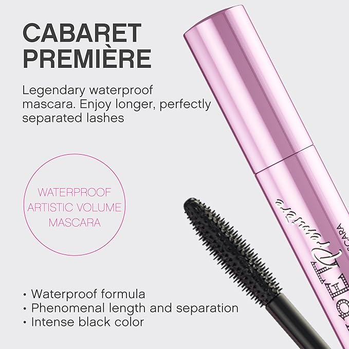 Vivienne Sabó Cabaret Premiere Black Waterproof Mascara, Volume and Length, Curling, No Flaking, No Clumping, Smudge Proof, Washable, Cruelty-Free, Made in Europe, (01 Black), 0.3 Fl Oz, 1 Pack