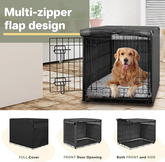 Seiyierr 48 Inche Dog Crate Cover, Double Door Dog Kennel Cover for Large Wire Dog Crate, Lightweight 600D Polyester Windproof Pet Crate Covers, Cover Only, Black