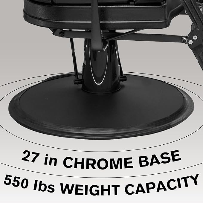 MYS Visionary 8829 Barber Chair, Hydraulic Salon Chair, Professional Hairdressing, Vintage Design, Stainless Leather, Black/Silver, 360° Rotation (Black)