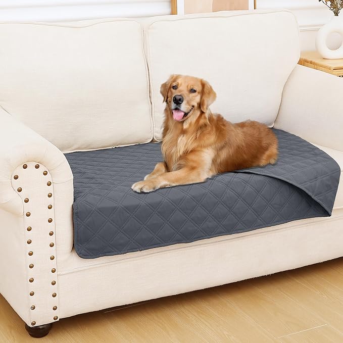 Smiry Waterproof Reversible Pet Couch Covers for Dogs | Pet Friendly, Soft Fabric, Washable Sofa Furniture Protector for Dogs Cat Kids, Checkered (30"x53", Dark Grey/Dark Grey)