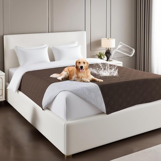 PrinceDeco Dog Bed Cover Blanket 52x82,Waterproof Pet Blanket Sofa Covers Washable Furniture Protector for Sofa, Sectional, Bed, Crate, Car & RV, Tear-Resistant Anti-Slip Backing,Brown