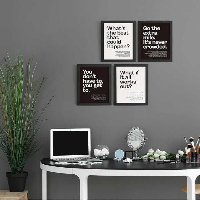 DSHFG Motivational Office Wall Art Decor Prints Set of 4, Black Motivational Wall Decor Retro Posters Prints for Office Home Decor, 8x10 Unframed