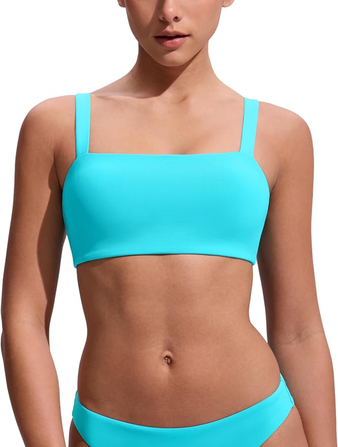 CRZ YOGA Square Neck Bikini Tops for Women - Padded Wide Straps Full Coverage Bathing Suit Swim Bra