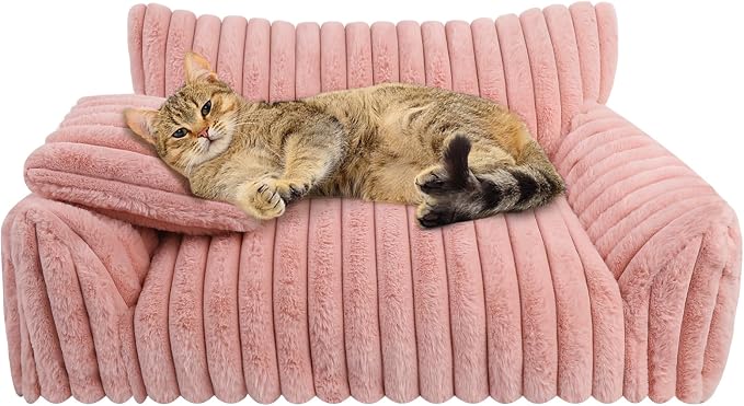 Cute Cat Couch Bed for Indoor Cats, Dog Beds for Small Dogs Couch, S, Pink | Dog Couch Bed with Removable Washable Cover,Cute Fluffy Pet Sofa Cat Couch Bed,Washable Dog Bed Medium Large Size Dog