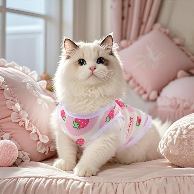 Pistha Dog Shirts Pet T-Shirt for Small Medium Dogs Cats(Strawberry1,S) | Cute Summer Dog Clothes Breathable Cool Soft Printed Puppy Shirt Sleeveless Vests for Pets Holiday