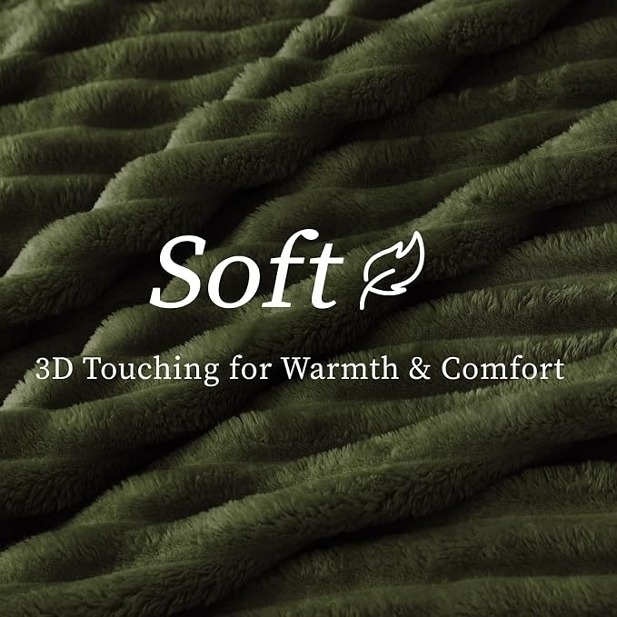 BEDELITE Ribbed Twin Blanket for Couch & Bed, Olive Green, 60"x80" | Ultra-Soft Plush Fleece, Cozy, Warm Yet Lightweight, Ribbed Texture, Home Decor, Machine Washable, Giftable, All-Season Use