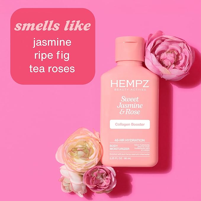 Hempz Mini Collagen-Infused Jasmine & Rose Body Moisturizer, 2.25 oz - Paraben-Free, Vegan, Cruelty-Free