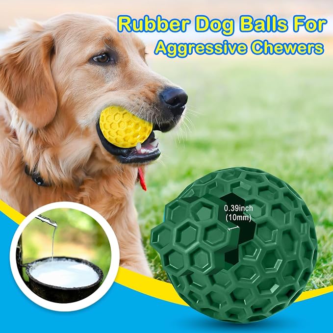3 Pack Indestructible Squeaky Dog Balls for Aggressive Chewers, Interactive Dog Toys for Teething, Relieving Anxiety. Chew Toy for Large, Medium Breeds, Outdoor Rubber Balls.