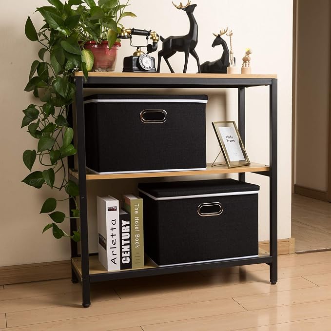 Large Foldable Storage Boxes with Lids [5-Pack] Organizer Containers Baskets Cube with Cover for Home Bedroom Closet Office Black17.7x11.8x11.8 For 6+ Year Old Boys and Girls