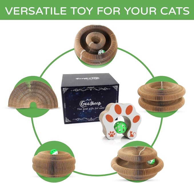 Goosheep 2 Pack Kitty Kurlz Interactive Cat Toy, Cardboard Scratching Post