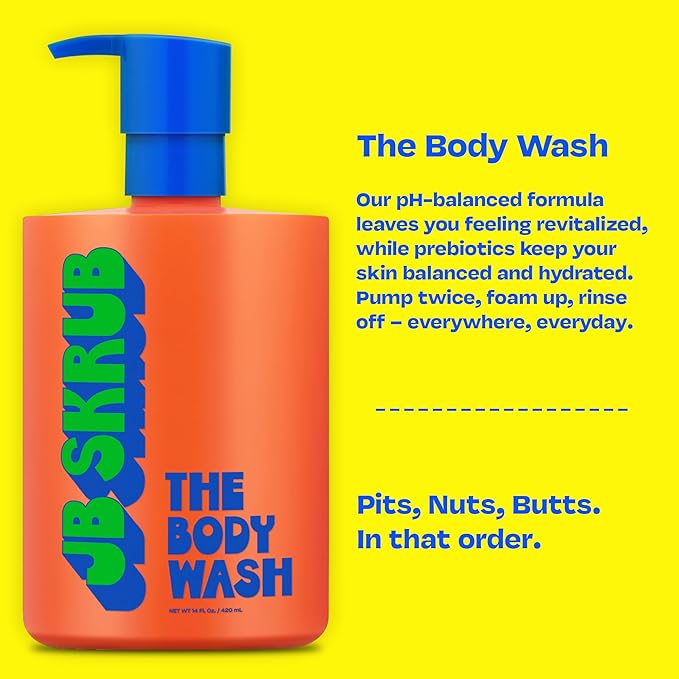 JB SKRUB The Body Wash for Kids, Tween & Teen Boys with Foaming Action & Natural Citrus Scent - No Harsh Ingredients Boys Body Wash - Conquer Adolescent Funk with Confidence - 14 Oz.
