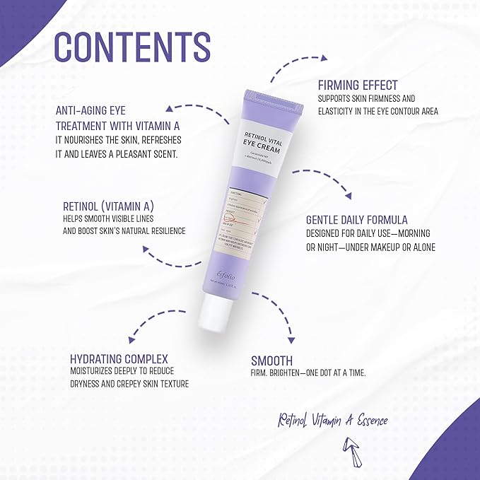 Esfolio Retinol Vitamin A Eye Cream, Daily Skin Care for Under Eye Area, Lightweight Moisturizing Formula, Korean Beauty Skincare (1.35 oz / 40 ml)