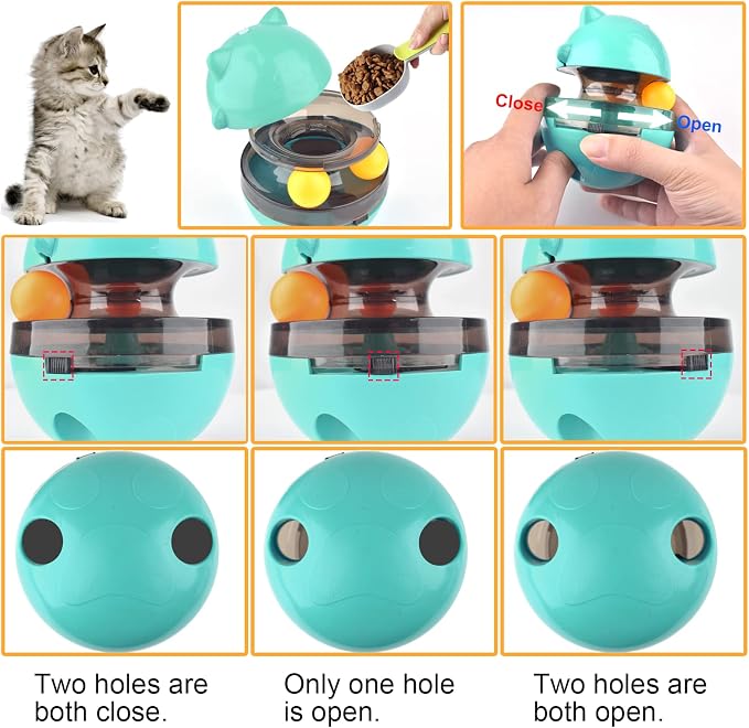 Cat Interactive Toy, Kitty Shape Tumble Food Dispensing Ball, Pet Treat Feeder Leaking Dispenser for Medium Small Dogs Cats (Blue)