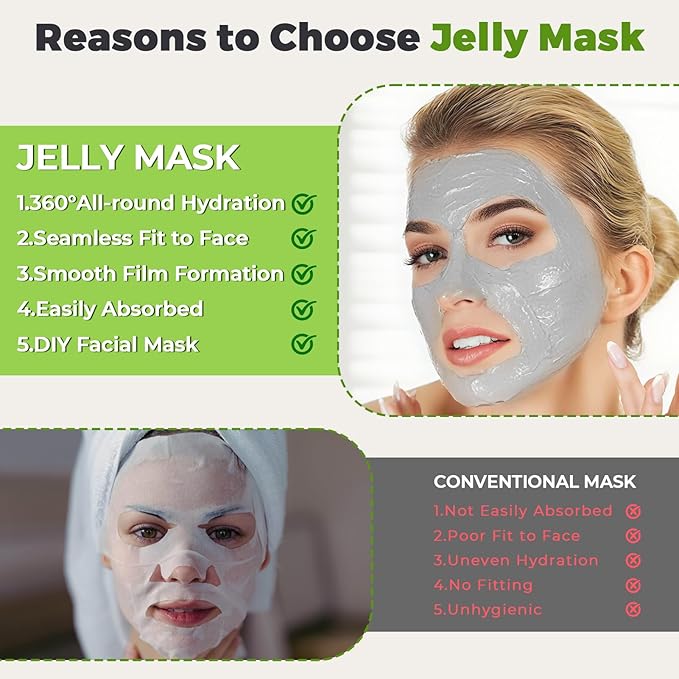 Powder Jelly Mask for Facials Professional, Peel Off Facial Mask for Hydrating & Moisturizing, Hydrojelly Mask for Women Men Skin Care, Home DIY Spa Use for All Skin with Bamboo Charcoal