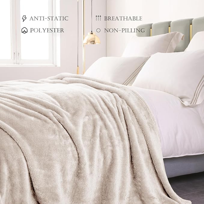 Exclusivo Mezcla Fuzzy Plush Fleece Bed Blanket Queen Size, Beige | 90x90 Inches, Super Soft and Cozy Bed Blanket, Fluffy Decorative Bedding for Livingroom, Bedroom, All Season