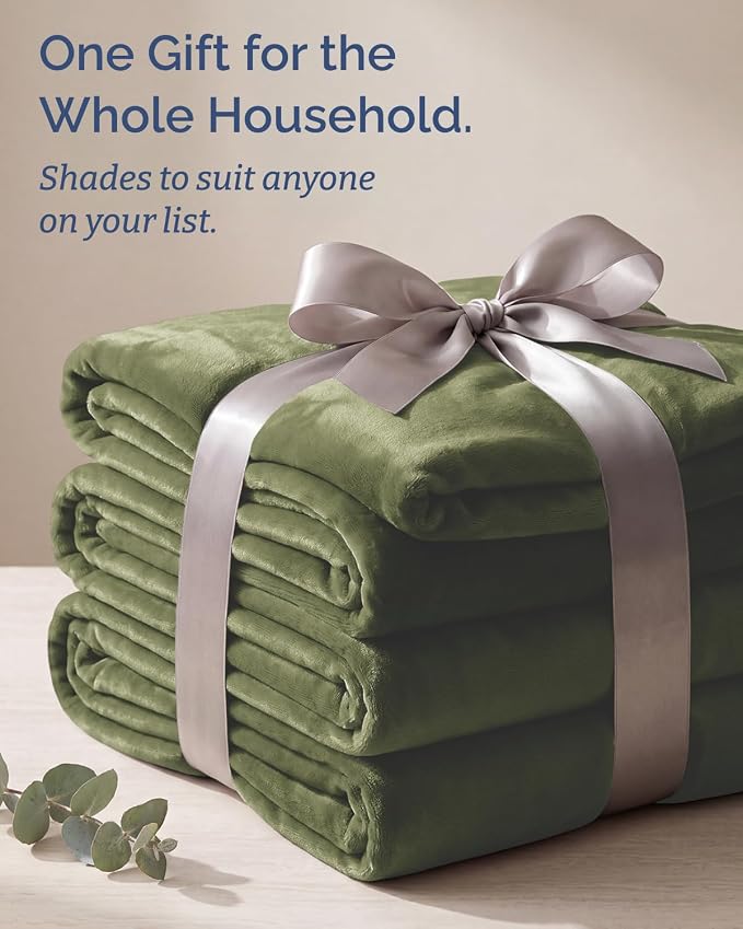 Ultra Soft Fleece Blanket Giant Blanket Size - Flannel Fleece Luxury Blanket - Lightweight for Couch Bed Chair - Thick, Warm and Breathable - All Season Cozy, Olive