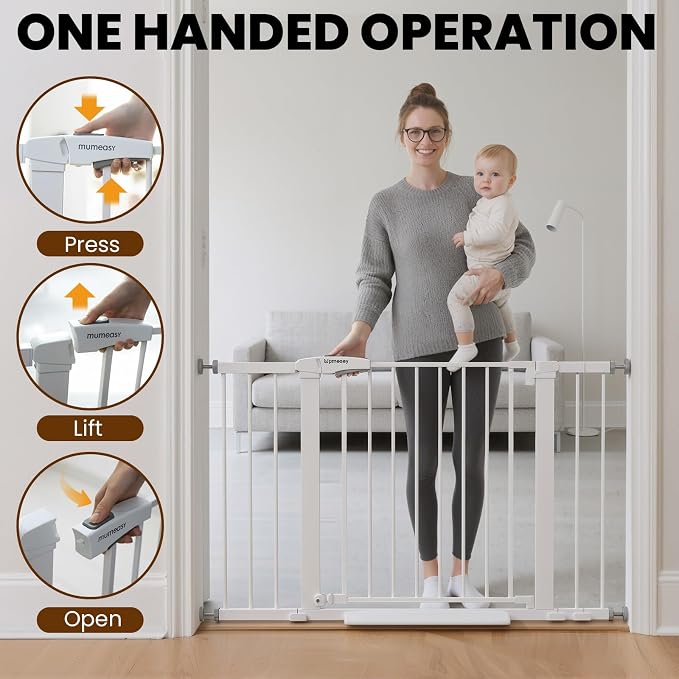 Mumeasy Baby Gate for Stairs, 29.7-46" Walk Through Dog Gate Indoor