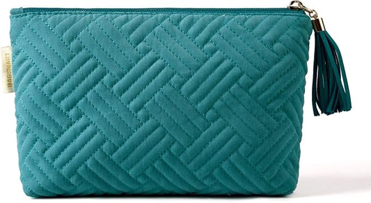 BAGSMART Small Makeup Bag, Elegant Cosmetic Pouch with Tassel, Soft Water-Resistant Travel Organizer for Women, Cosmetics & Everyday Essentials, Teal