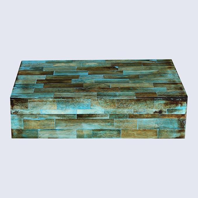 Handicrafts Home Large Decorative Storage Box with Lid – 10x6x2.5” Coffee Table Organizer, Keepsake- Decorative Boxes for Home Decor, Stylish Decorative Box for Office Decor- Verdigris