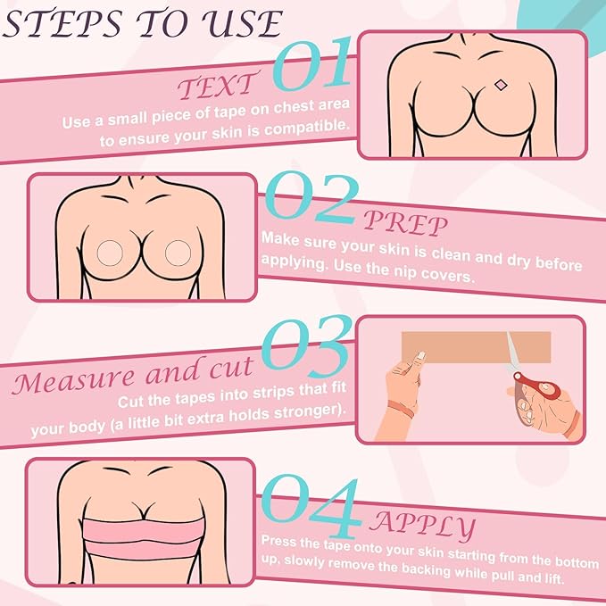 Boob Tape Breast Lift Tape for Large Breasts with 2 Pcs Nipple Covers Invisible Boobtape for A-G Cup(Beige,4 in)