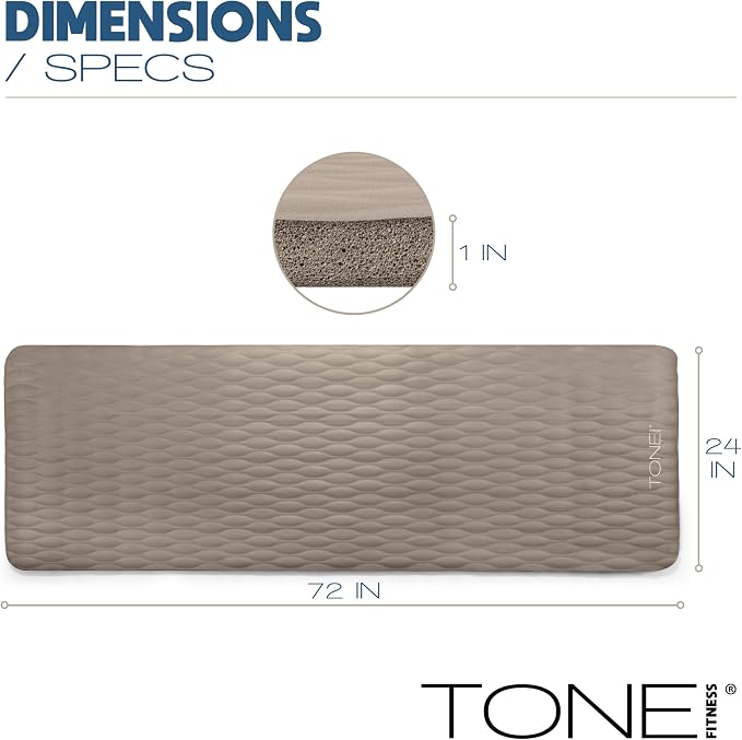 Tone Fitness 1-Inch Thick Yoga Mat | High-Density, Non-slip Exercise Mat with Carrying Strap for Yoga, Pilates, & Home Gym Workouts | Multiple Options