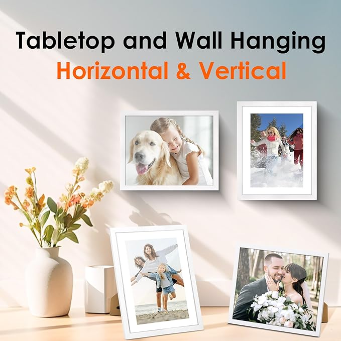 8x10 Picture Frame Bulk-6 Pack, Photo Frame with HD Plexiglass, Display Pictures 5x7 with Mat or 8x10 Without Mat, White Picture Frames Collage Wall Decor, Wall & Tabletop Picture Frames
