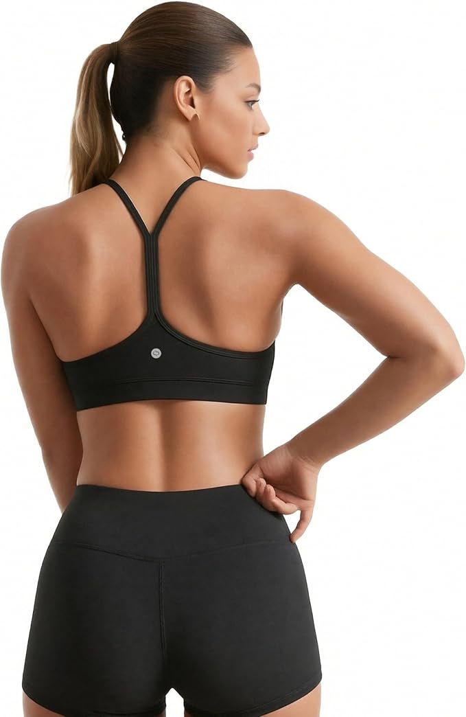 Racerback Y-Back Sports Bra for Women - Padded Low Impact Workout Top with Thin Spaghetti Straps for Yoga, Pilates, Gym