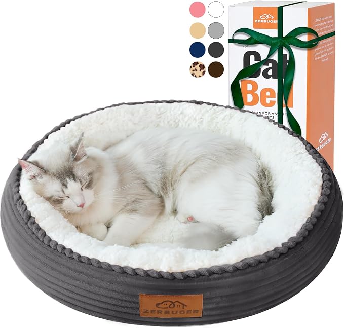 Zerbuger 20in Dark Grey Round Dog Bed Sofa for Dogs Cats, Machine Washable | for Small/Medium/Large Dogs Cats, Foam Pet Couch with Removable Mat Non-Slip Bottom, Pet Cuddler for Indoor/Outdoor/Car/Cage