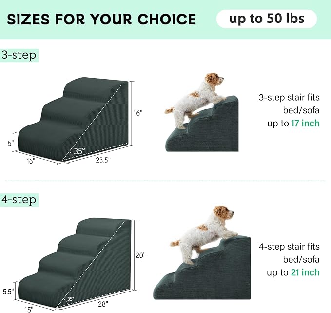 Mesa Lemon 4 Step Dog Stairs Pet Ramp for High Beds, Sofas and Cars | High Density Foam, Non-Slip Bottom, Removable Washable Cover, Portable Handle, Holds Up to 50 lbs, 20 Inch Height