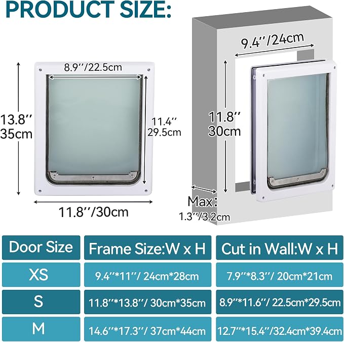 PAWISE 2 Way Dog Door, Lockable Dog Flap with Durable Metal Panel & Flexible Transparent Flap, Weatherproof & Easy Install Pet Door for Dogs, Quiet and Energy-Efficient Design Doggy Door (11.8"x12.2")