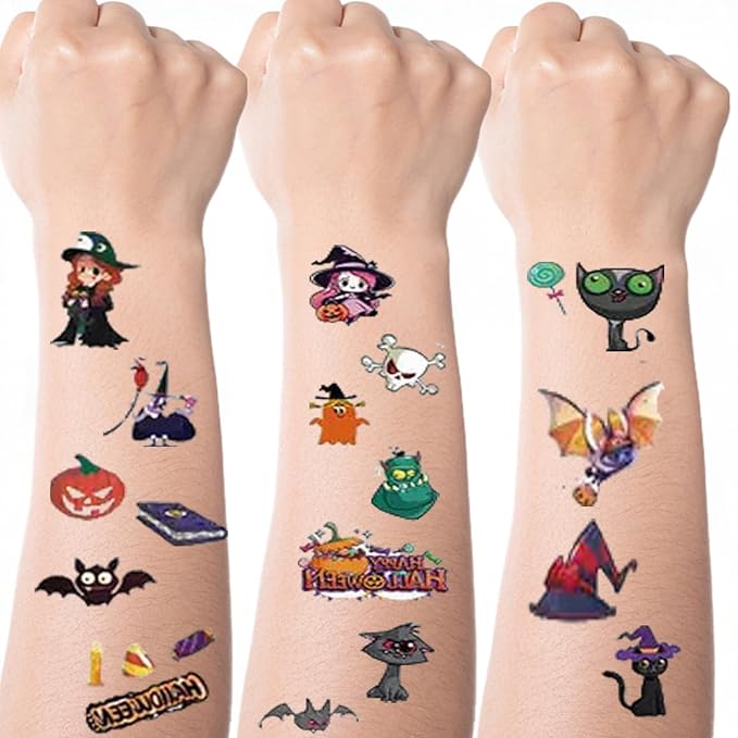 30 Sheets Halloween Temporary Tattoos Cartoon Witch Pumpkin Fake Tattoos Styles Mixed Ghost Skeleton Tattoos Spider Web Magician Stickers Waterproof Castle Tattoo for Kids Boys Girls Body Art Makeup