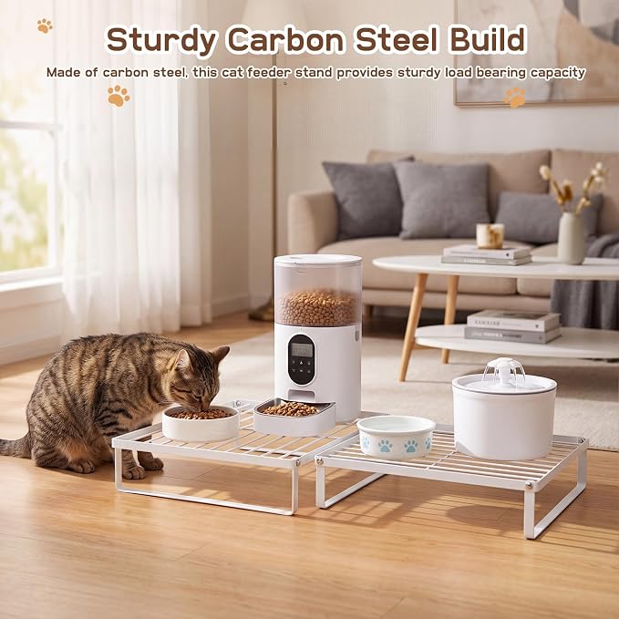 Elevated Cat Feeder Stand, 3 Inch Low Bowl Stand, 2 Pcs | Raises Pet Feeder for Small Breed & Kitten, Carbon Steel Cat Food Table for Most Bowls Automatic Feeders, 14.2 x 11.4 x 3 in