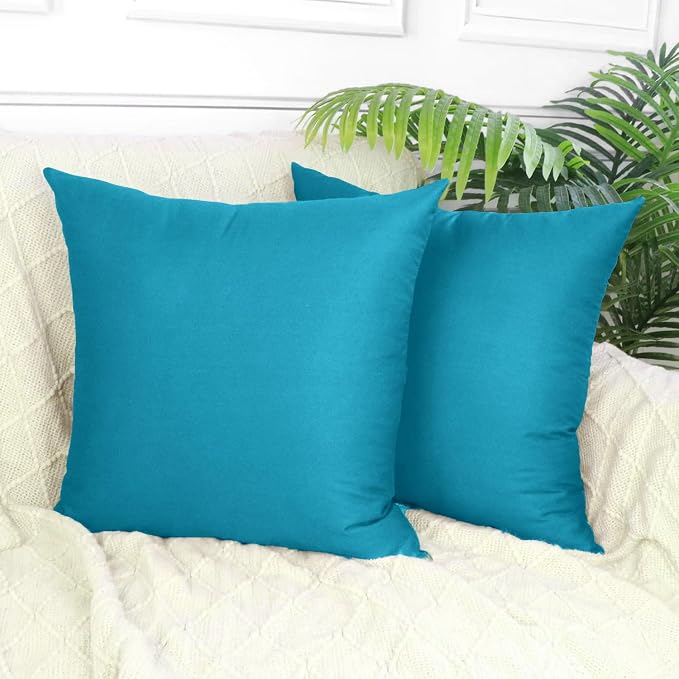 4-Pack 100% Cotton Comfortable Solid Decorative Throw Pillow Case,Thmyo Square Cushion Cover Pillowcase Sublimation Blank Pillow Covers DIY Throw Pillowcase for Sofa(18x18 inch/ 45x45cm,Lake Blue)