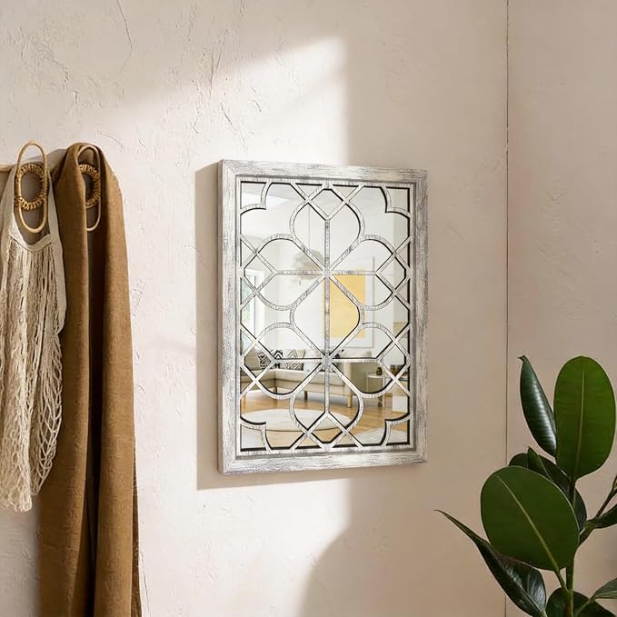 Set of 2 19x26 Inch Large Grey Shatterproof Rectangular Wall Mirrors, Boho Rustic Farmhouse Vintage Accent Mirrors for Living Room Bedroom Entryway Dining Room & Home Decor