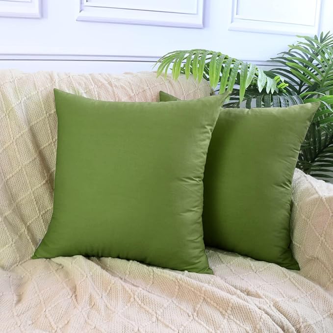 Thmyo 4-Pack 100% Cotton Comfortable Solid Decorative Throw Pillow Case Square Cushion Cover Pillowcase Sublimation Blank Pillow Covers DIY Throw Pillowcase(16x16 inch/ 40x40cm,Olive Green)