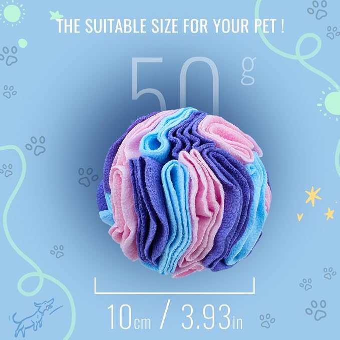 Pet Snuffle Ball, Puzzle Sniffing Interactive Dog Ball for Blind Dogs Training Stress Relief Dog Enrichment Toys Treat Machine Washable (Macarons Color, 10cm)
