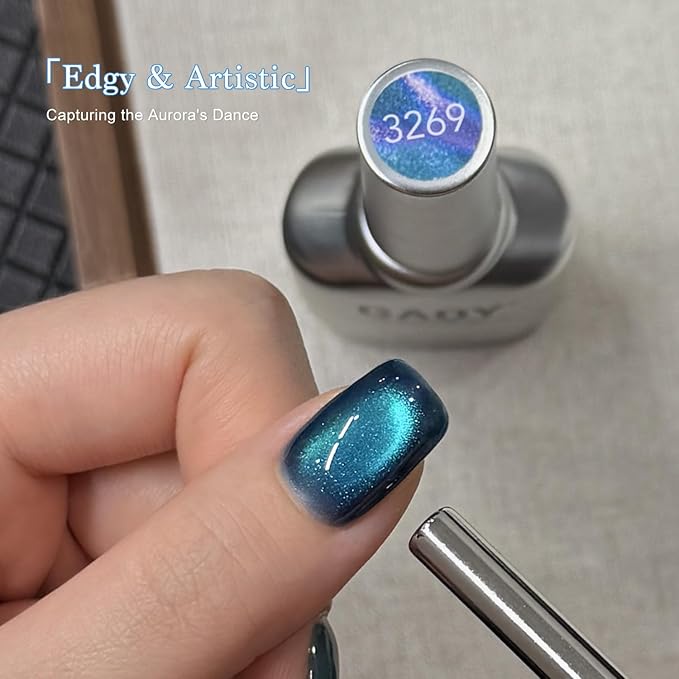 GAOY Blue Cat Eye Gel Nail Polish, 16ml Jelly Glitter Holographic Nail Polish with Magnet, Reflective Translucent UV Gel, 3269 Aurora Borealis