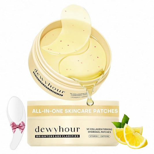 dewyhour Vitamin C Collagen Firming Hydrogel Patches - Under Eye Patches for Puffy Eyes & Dark Circles, Moisturizing Eye Mask with Caffeine & Hyaluronic Acid, Gentle Korean Skincare