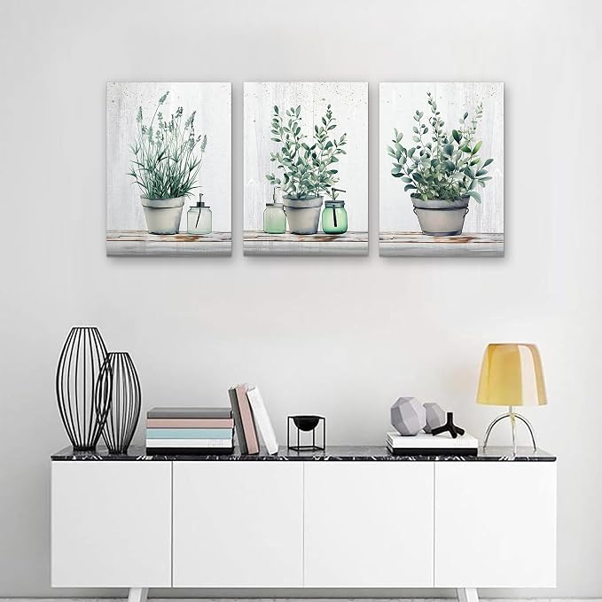 MHARTK66 Family Canvas Wall Decor for Bedroom, Dining Room, Living Room & Office - Green Leaf Vase Artwork - 12x16in