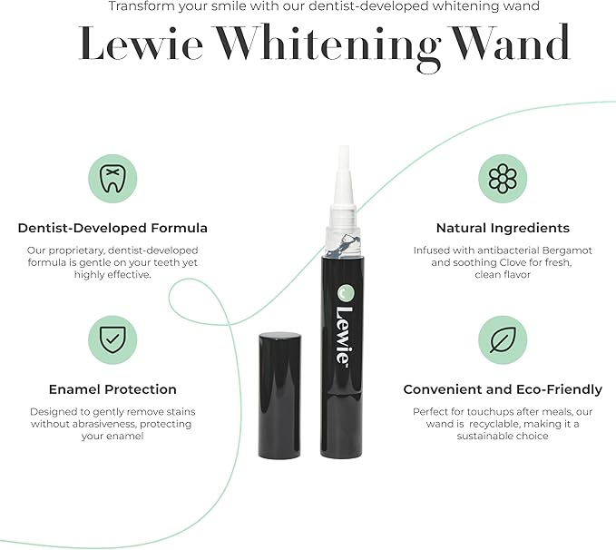Lewie Teeth Whitening Wand - Dentist Developed Whitening Pen for a Bright Smile - Effective, Safe, with Natural Ingredients, Enamel Friendly Technology, No Harsh Chemicals or Abrasives 4 ml 1-Pack