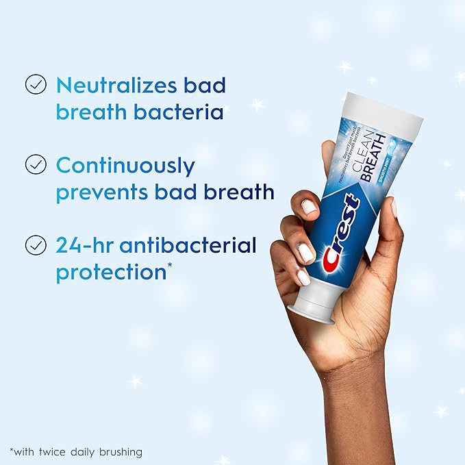 Crest Toothpaste Clean Breath Smooth Mint 3.3oz Pack of 3 – Neutralizes Bad Breath, Antibacterial Protection, Fights Cavities, Freshens Breath, Gently Whitens