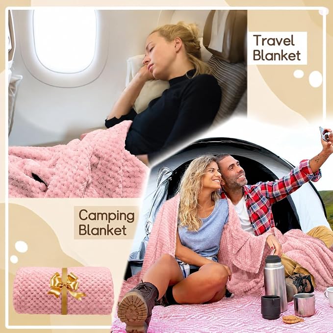 4 Pack Fleece Throw Blankets 50x60 Inches - 270 GSM Ultra Soft Plush Flannel for Bed Couch Sofa, Lightweight Warm 3D Waffle Texture, No Shedding No Pilling All Season Throw (Rose Pink)