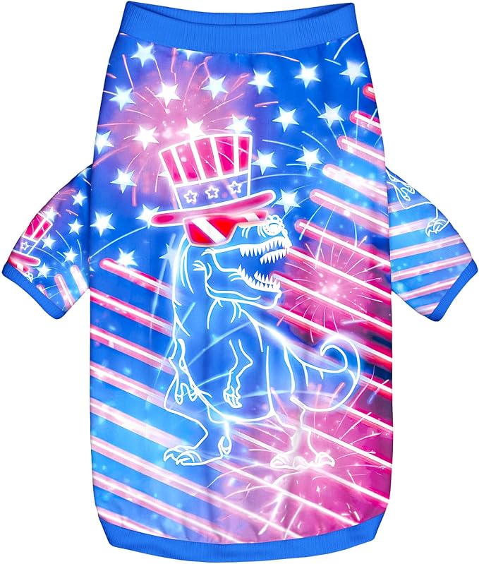 Dog Dinosaur T Shirts with American Pattern Printed Pet Shirt Softable Pajamas for Large Dogs,2XL 4th of July