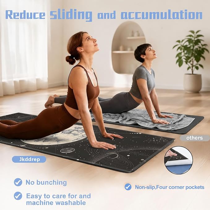 Yoga Mat Towel, Hot Yoga Non Slip with 4 Corner Pockets, 70 x 26 in | Soft Absorbent Microfiber With Four Corner Pockets, Fits Over Yoga Mats For Hot Yoga, Pilates, Gym, And Travel