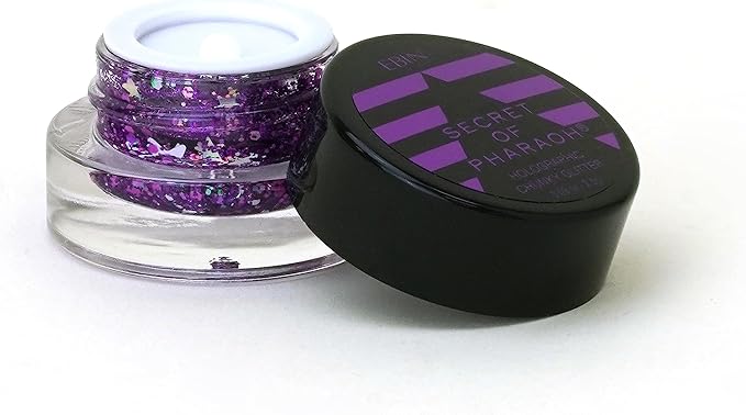 Secret of Pharaoh Holographic Chunky Glitter Gel for Face, Body, Hair - Purple Sparkle | Vibrant Colores, Festival and Party Makeup - Versatile and Long-Lasting, Dazzling and Shimmering Effect