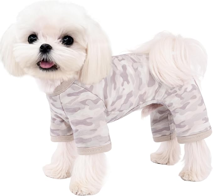 Dog Summer Pajamas Onesie Soft Breathable Puppy Jumpsuit Lightweight Dog Clothes for Small Medium Dogs Cat Pet Clothes(Khaki, Large)