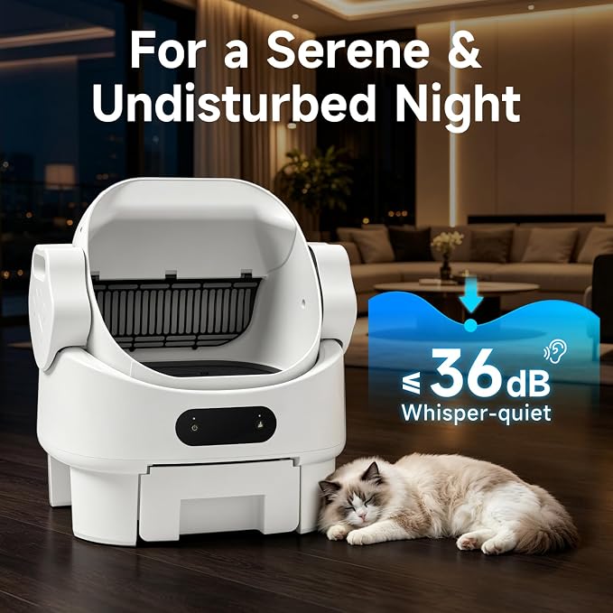 Automatic Cat Litter Box,Self Cleaning,Infrared Sensor,Display,8L Waste Bin | Spacious Interior,Ultra-Quiet,Kitten & Senior Friendly,Clumping Litter Compatible,Anti-Pinch,Tool-Free Clean,Open-Top,White