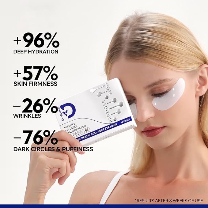 Peptide Under Eye Patches, Firming Eye Patches Instant Reduces Dark Circles and Puffiness, Collagen Under Eye Mask for Bags Treatment, Wrinkles, 12 Pairs