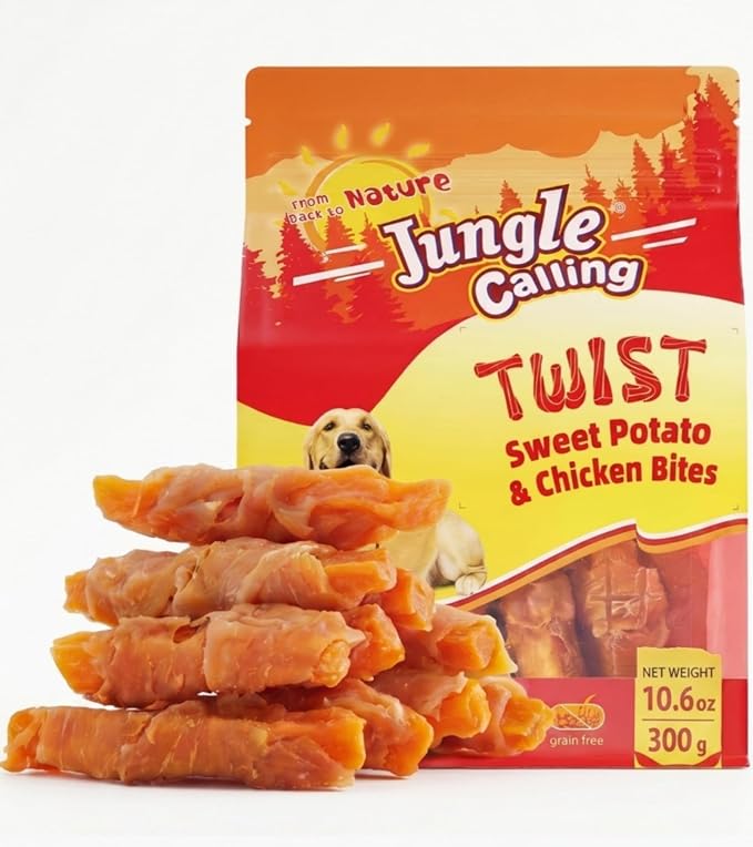 Jungle Calling Chicken & Sweet Potato Treats, Fiber-Rich, Digestible Chews | For Small to Large Dogs, Rawhide Free, Stomach-Friendly, High-Protein, No Artificial Colors, Ideal for Daily Rewards, 10.6 Oz